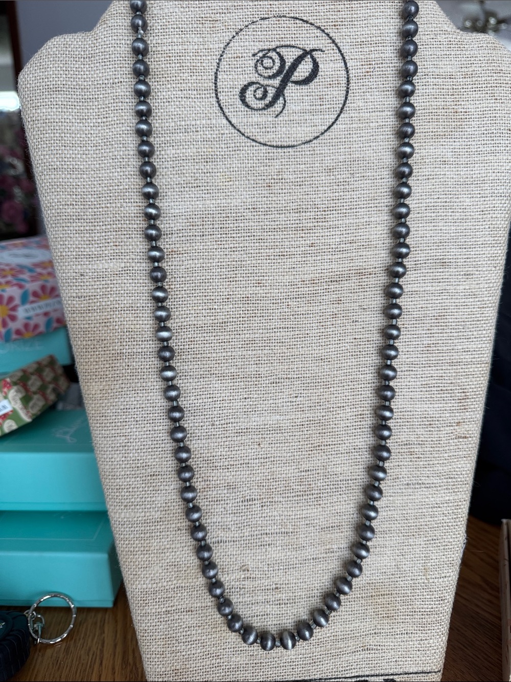 Plunder Gunmetal Gray Long Beaded Necklace Trendy Fashion Jewelry